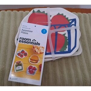 NIP Set Of 4 Room Essentials Appetizers Plates Summer Fun Cheeseburger Dill Toma